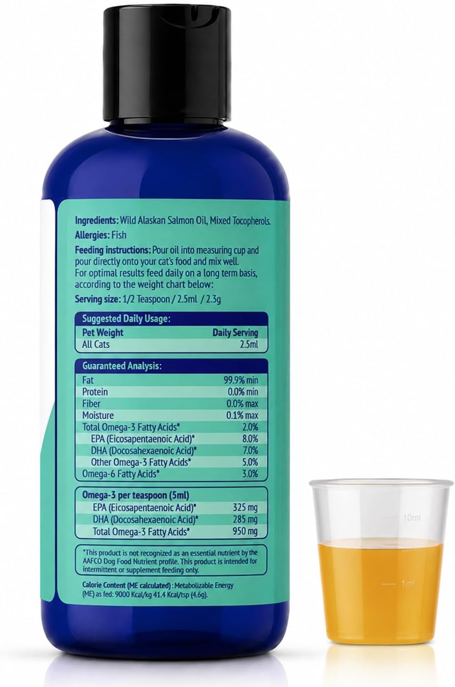 Salmon Oil for Cats 4oz Starter Bottle Nutritional Information