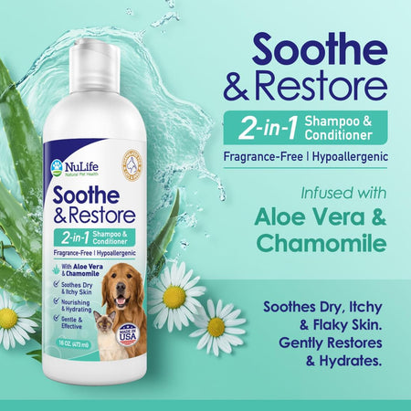 2-in-1 Shampoo & Conditioner, Soothing Aloe Vera & Chamomile - 16oz - NuLife Natural Pet Health