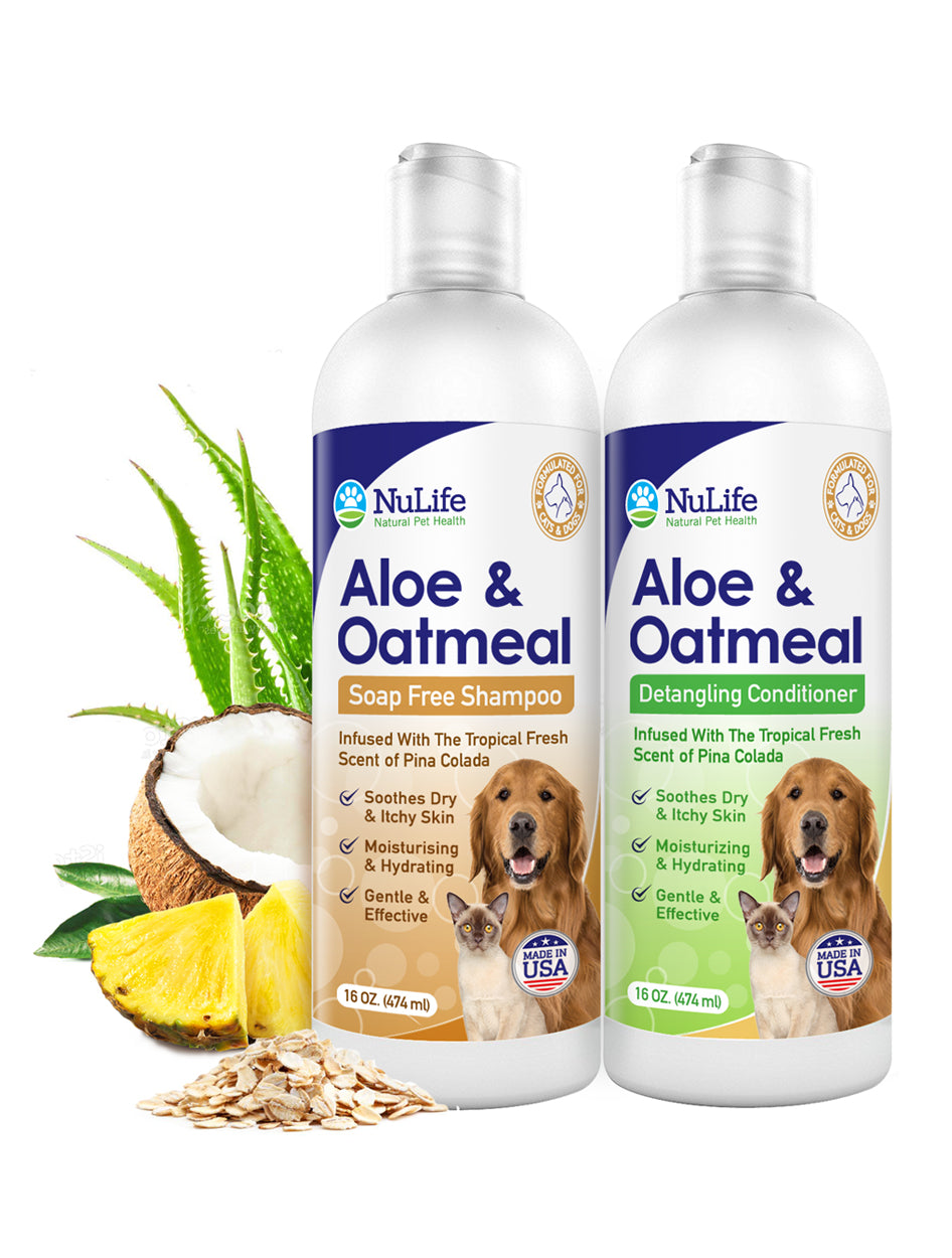 Aloe & Oatmeal Shampoo & Conditioner Bundle - Pina Colada - 16oz - NuLife Natural Pet Health