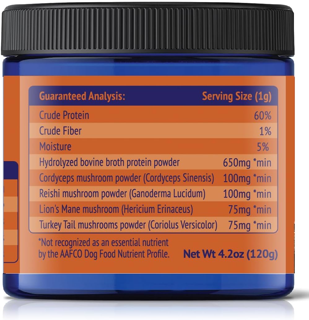 Grass-Fed Beef Bone Broth Powder for Dogs  With Mushrooms - 4.2oz - NuLife Natural Pet Health