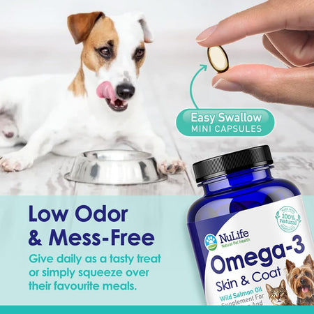 Omega 3 Fish Oil For Dogs & Cats - Omega 3 Pills For Dogs - 120 Caps (500mg) - NuLife Natural Pet Health