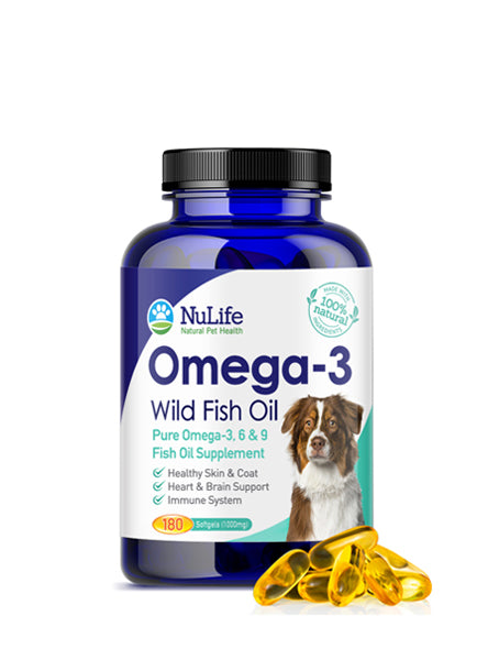 Omega 3 Fish Oil For Dogs - Skin & Coat Supplement - 180 Caps (1000mg) - NuLife Natural Pet Health