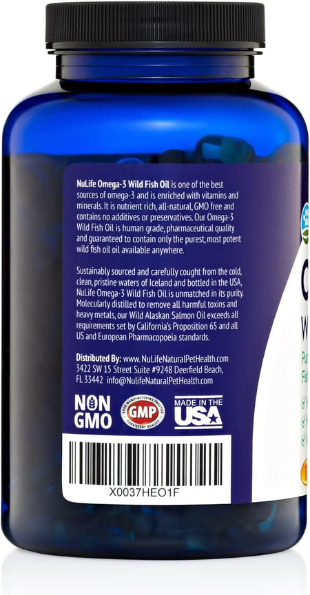 Omega 3 Fish Oil For Dogs - Skin & Coat Supplement - 180 Caps (1000mg) - NuLife Natural Pet Health