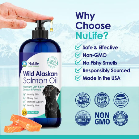 Wild Alaskan Fish Oil for Dogs Liquid - Pure Salmon Oil For Dogs - 32 oz - NuLife Natural Pet Health