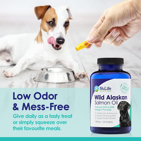 Wild Alaskan Fish Oil For Dogs - Salmon Oil Pills For Dogs - 120 Caps (1000mg) - NuLife Natural Pet Health