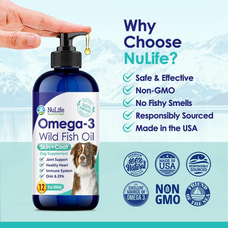 Wild Omega 3 Fish Oil for Dogs Liquid - 12oz - NuLife Natural Pet Health