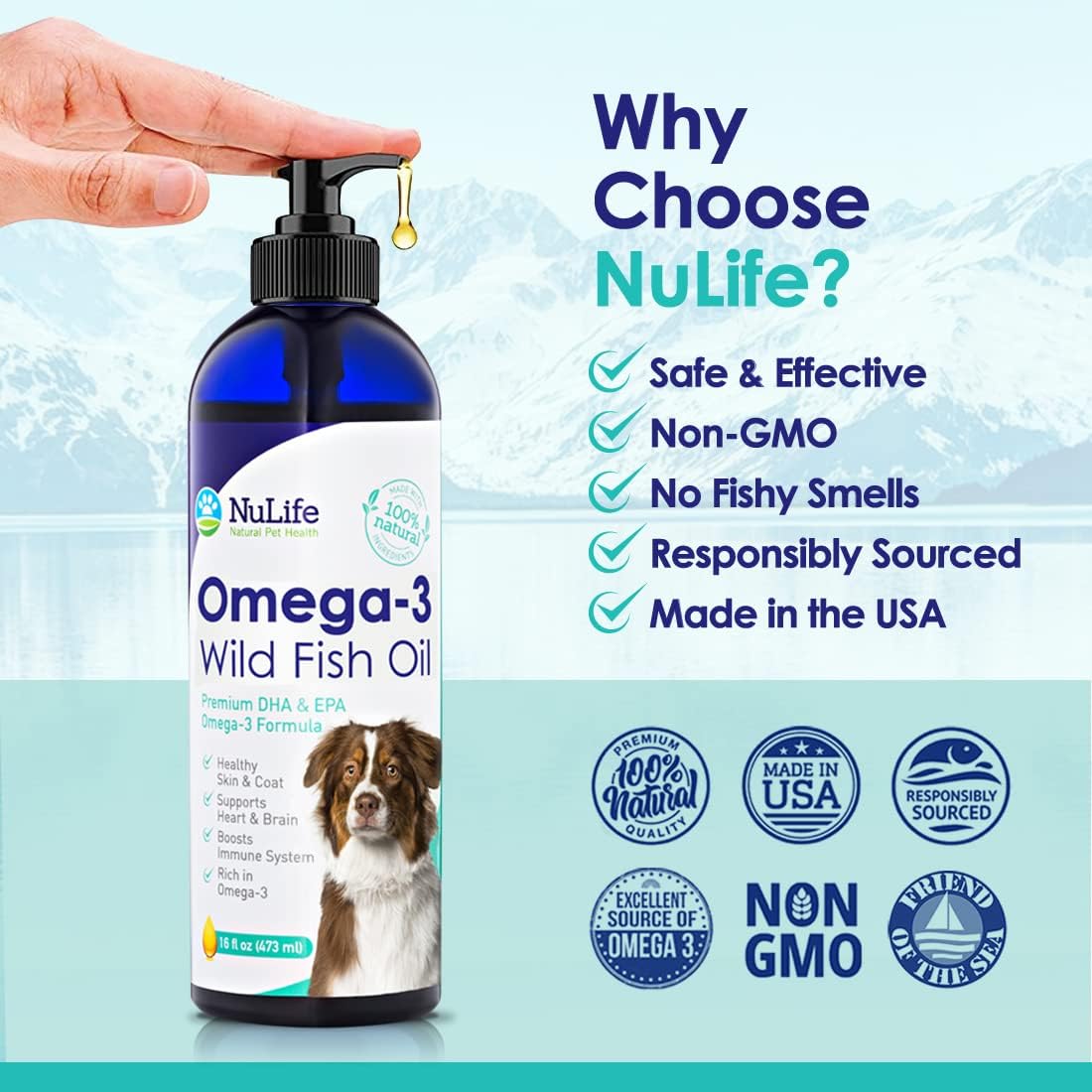 Wild Omega 3 Fish Oil for Dogs Liquid - 16oz - NuLife Natural Pet Health